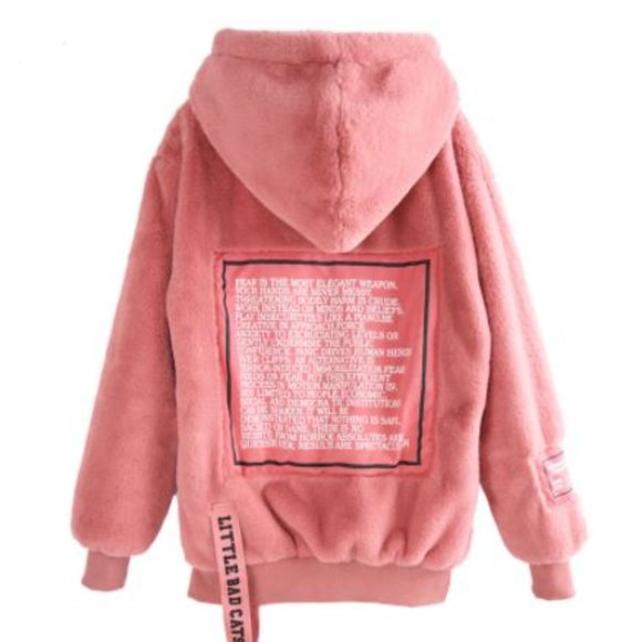 New Faux Fur Pink Teddy Velvet Plush Hoodie - Picture 10 of 16